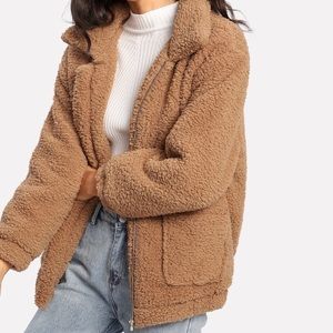 SHEIN Faux Fur Teddy Pixie Coat Jacket w Pockets